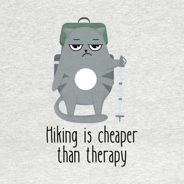 Hiking Is Cheaper Than Therapy Funny Cat by DesignArchitect